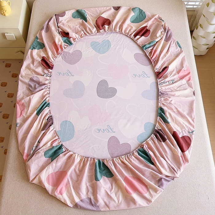 91家纺网 家纺一手货源 找家纺 优品阁 2024新款全棉磨毛四件套单品系列-单床笠 缤纷爱心