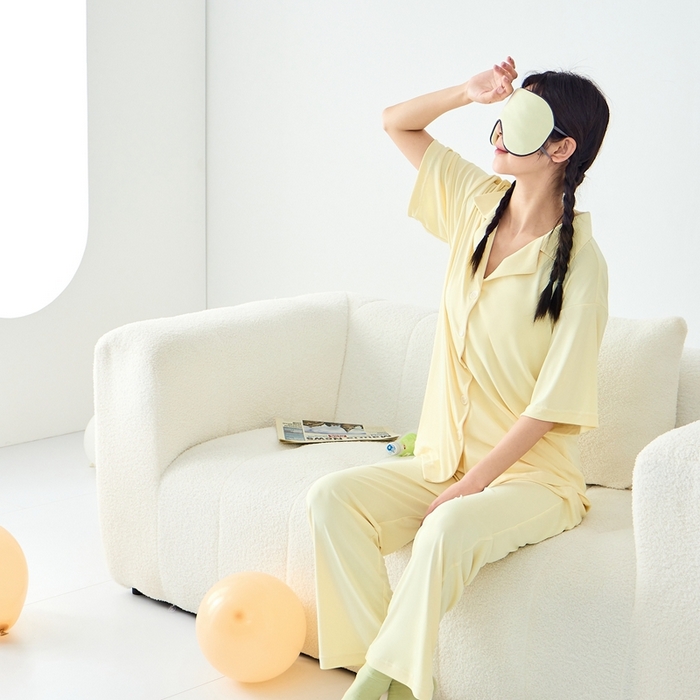 91家纺网 家纺一手货源 找家纺 LADYCOCO可可家居 2025新款凉感家居服 睡衣-黄--长裤款