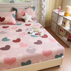 91家纺网 家纺一手货源 找家纺 优品阁 2024新款全棉磨毛四件套单品系列-单床笠 缤纷爱心