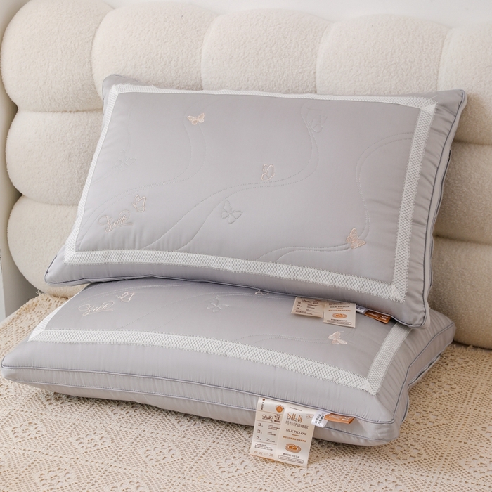 91家纺网 家纺一手货源 找家纺 爱尚家枕芯 2024新款蝴蝶刺绣枕头枕芯 灰色48*74cm/只