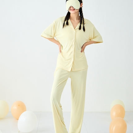 91家纺网 家纺一手货源 找家纺 LADYCOCO可可家居 2025新款凉感家居服 睡衣-黄--长裤款