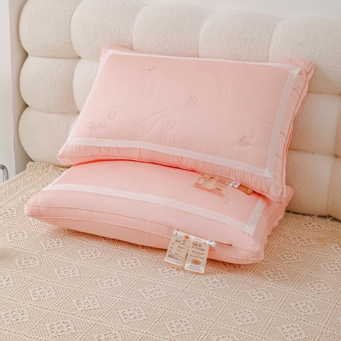 91家纺网 家纺一手货源 找家纺 爱尚家枕芯 2024新款蝴蝶刺绣枕头枕芯 粉色48*74cm/只