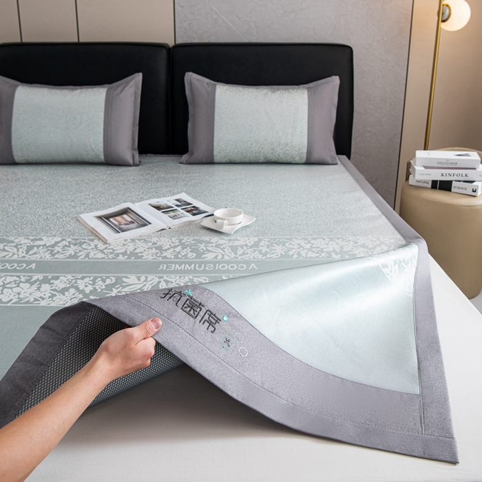 91家纺网 家纺一手货源 找家纺 爱宝被业 2025新款法式冰丝提花刺绣凉席 花漾 床单款