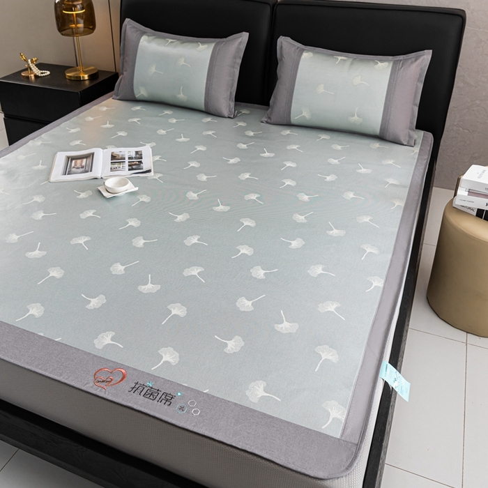 91家纺网 家纺一手货源 找家纺 爱宝被业 2025新款法式冰丝提花刺绣凉席 银杏 床笠款