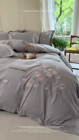 91家纺网 家纺一手货源 找家纺 红番天家居馆 2025新款长绒棉全棉刺绣四件套-玫瑰之城 玫瑰之城-布拉斯灰