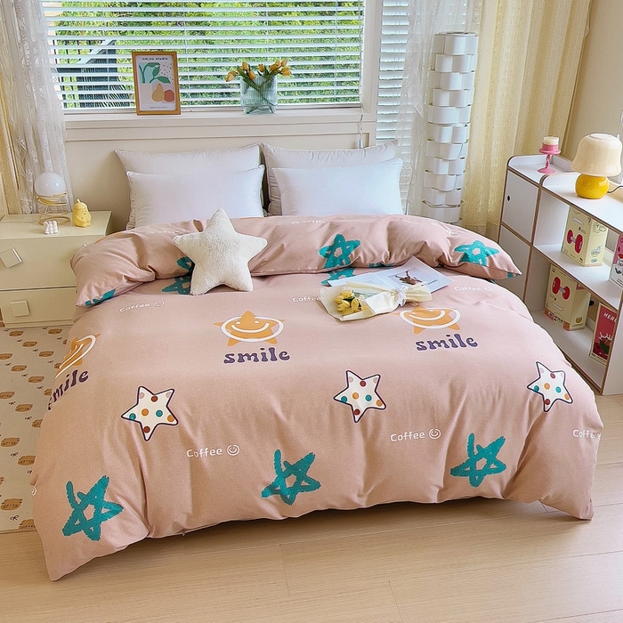 91家纺网 家纺一手货源 找家纺 优品阁 2024新款全棉磨毛四件套单品系列-单被套 星晴笑脸