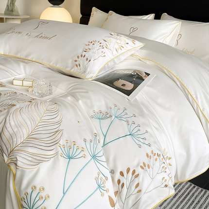 91家纺网 家纺一手货源 找家纺 （总） 2024新款100支长绒棉四件套全棉纯棉重工刺绣天丝棉床单床笠款丝滑裸睡床上用品