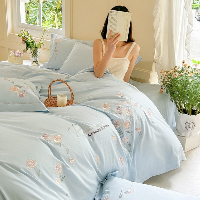 91家纺网 家纺一手货源 找家纺 （总）红番天家居馆 2025新款长绒棉全棉刺绣四件套-玫瑰之城