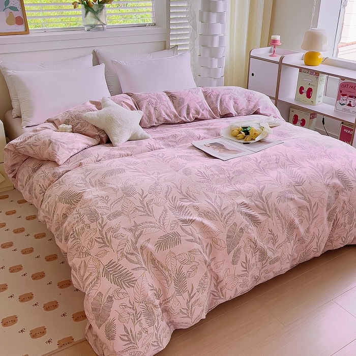 91家纺网 家纺一手货源 找家纺 优品阁 2024新款全棉磨毛四件套单品系列-单被套 叶之舞