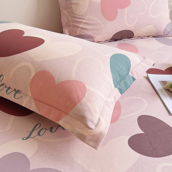 91家纺网 家纺一手货源 找家纺 优品阁 2024新款全棉磨毛四件套单品系列-单枕套 缤纷爱心