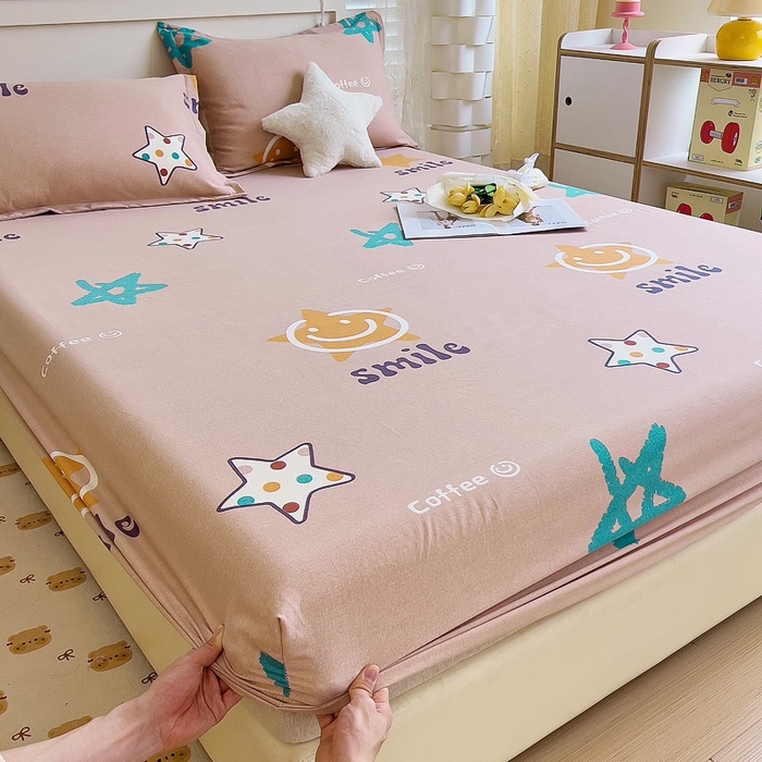 91家纺网 家纺一手货源 找家纺 优品阁 2024新款全棉磨毛四件套单品系列-单床笠 星晴笑脸