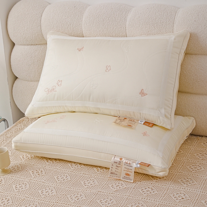 91家纺网 家纺一手货源 找家纺 爱尚家枕芯 2024新款蝴蝶刺绣枕头枕芯 米白48*74cm/只