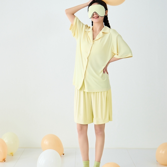 91家纺网 家纺一手货源 找家纺 LADYCOCO可可家居 2025新款凉感家居服 睡衣-黄--短裤款