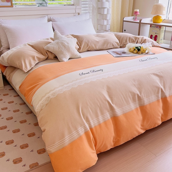 91家纺网 家纺一手货源 找家纺 优品阁 2024新款全棉磨毛四件套单品系列-单被套 蕾丝花边