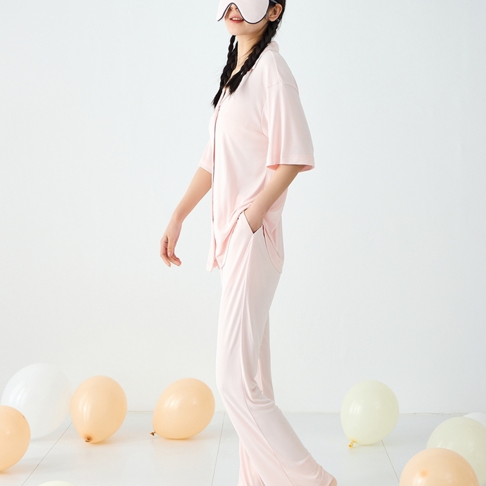 91家纺网 家纺一手货源 找家纺 LADYCOCO可可家居 2025新款凉感家居服 睡衣-粉--长裤款