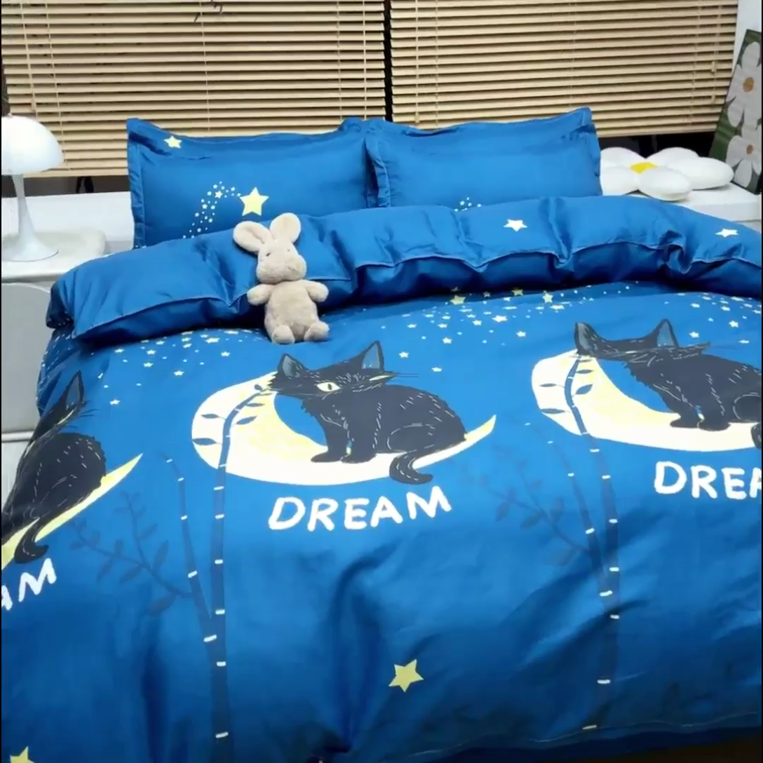 91家纺网 家纺一手货源 找家纺 乐居坊 2024新款亲肤棉美棉芦荟棉四件套新花型（5月） 梦想猫