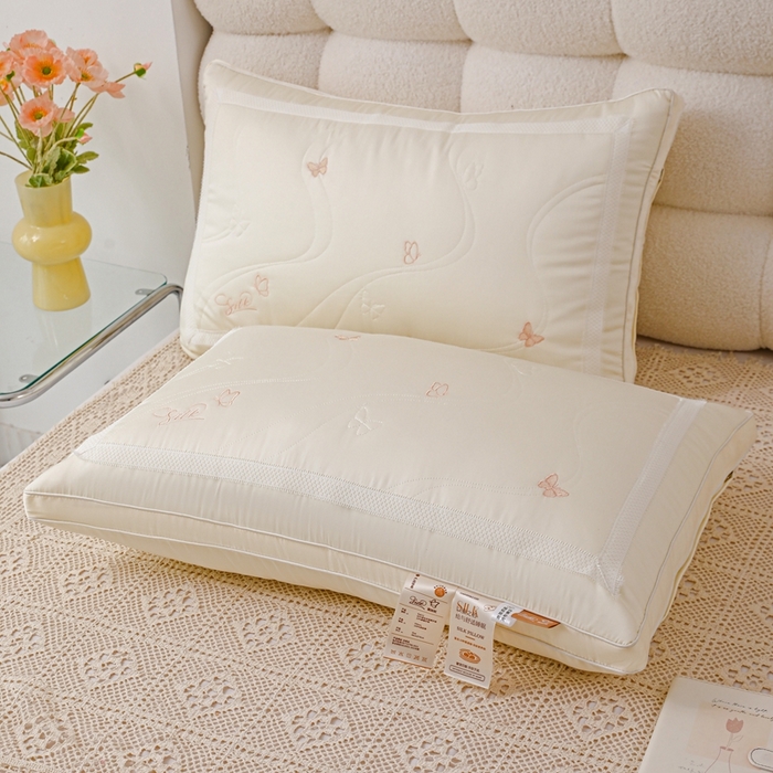 91家纺网 家纺一手货源 找家纺 爱尚家枕芯 2024新款蝴蝶刺绣枕头枕芯 米白48*74cm/只