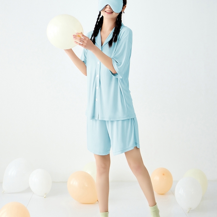 91家纺网 家纺一手货源 找家纺 LADYCOCO可可家居 2025新款凉感家居服 睡衣-蓝--短裤款