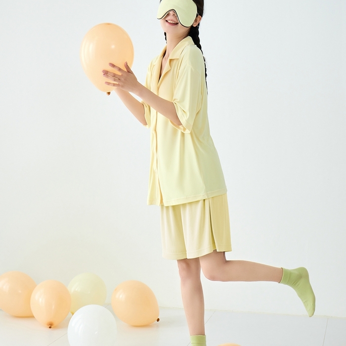 91家纺网 家纺一手货源 找家纺 LADYCOCO可可家居 2025新款凉感家居服 睡衣-黄--短裤款