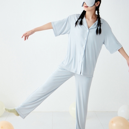 91家纺网 家纺一手货源 找家纺 LADYCOCO可可家居 2025新款凉感家居服 睡衣-灰--长裤款