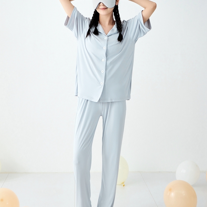 91家纺网 家纺一手货源 找家纺 LADYCOCO可可家居 2025新款凉感家居服 睡衣-灰--长裤款