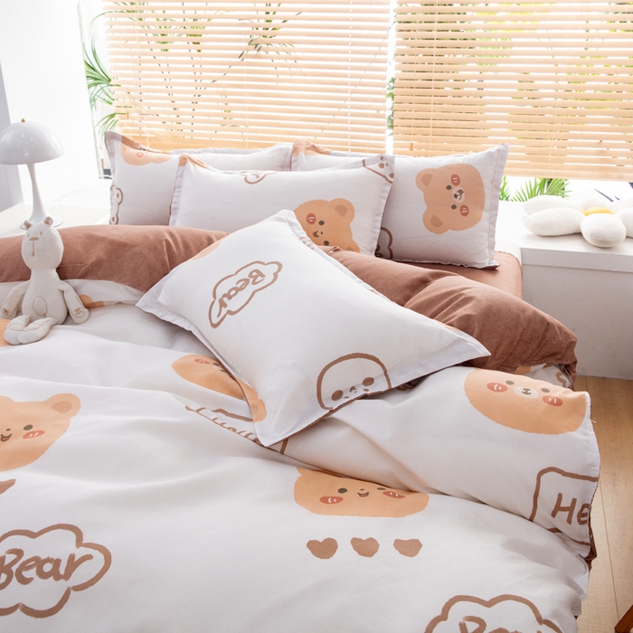 91家纺网 家纺一手货源 找家纺 乐居坊 2024新款亲肤棉美棉芦荟棉四件套新花型（5月） 奶油熊