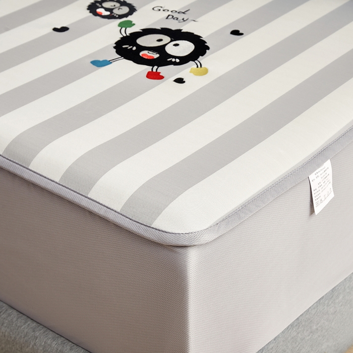 91家纺网 家纺一手货源 找家纺 怡家居 2024新款A类PE凉感提花刺绣床笠款凉席 米灰小煤球-床笠款