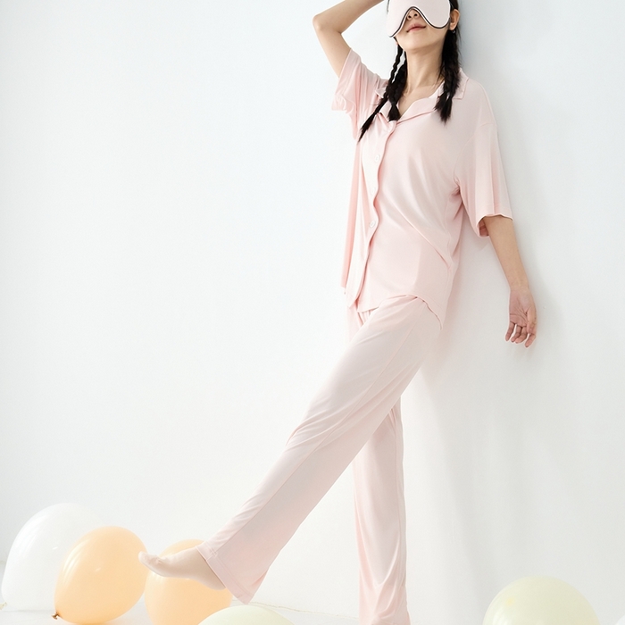 91家纺网 家纺一手货源 找家纺 LADYCOCO可可家居 2025新款凉感家居服 睡衣-粉--长裤款