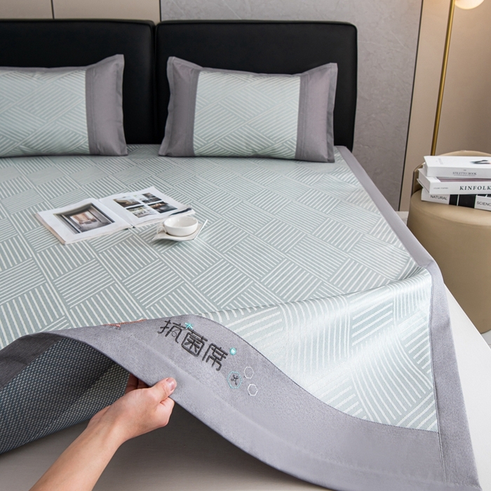 91家纺网 家纺一手货源 找家纺 爱宝被业 2025新款法式冰丝提花刺绣凉席 格调 床单款