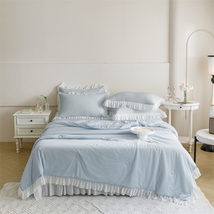 婳庭家居 2024新款夏被豆豆凉席四件套 豆豆-浅蓝