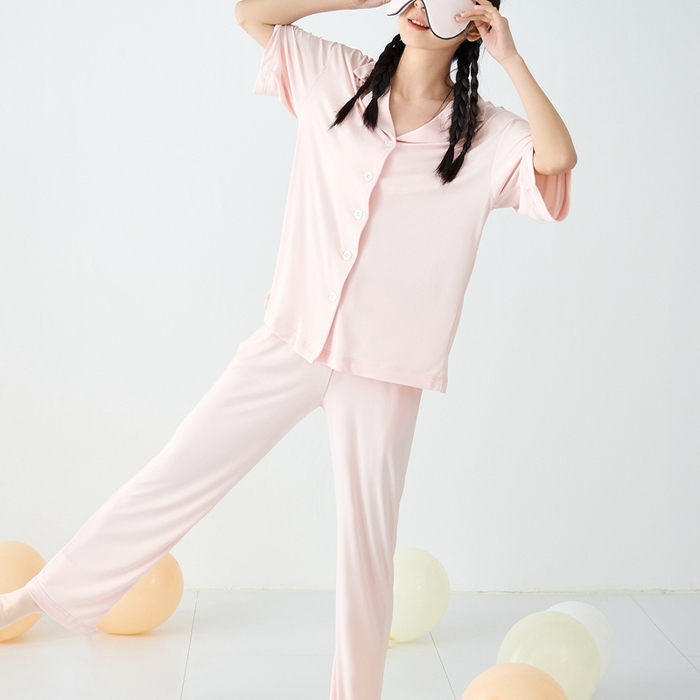 91家纺网 家纺一手货源 找家纺 LADYCOCO可可家居 2025新款凉感家居服 睡衣-粉--长裤款