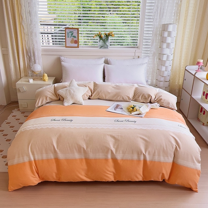 91家纺网 家纺一手货源 找家纺 优品阁 2024新款全棉磨毛四件套单品系列-单被套 蕾丝花边