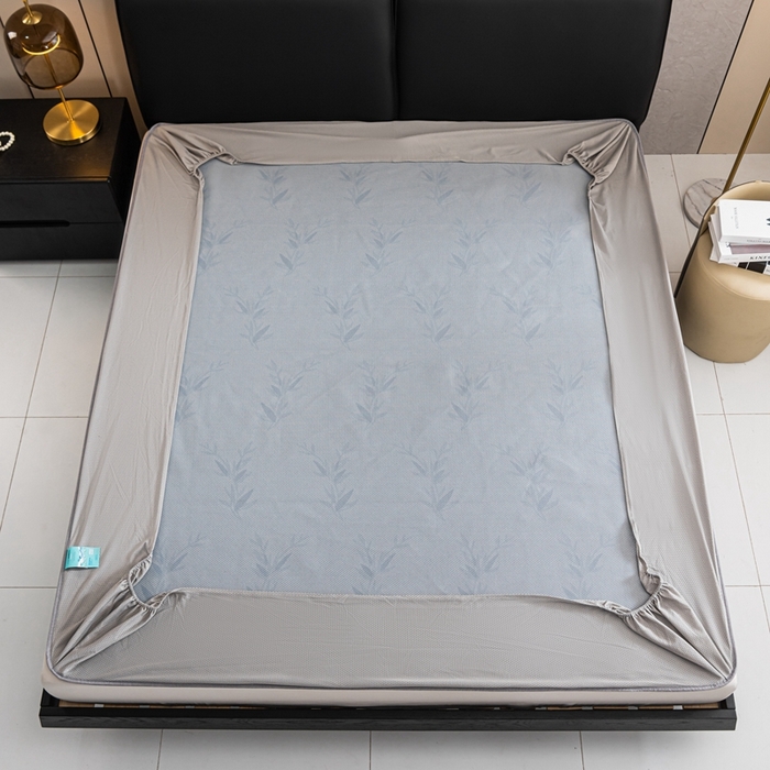 91家纺网 家纺一手货源 找家纺 爱宝被业 2025新款法式冰丝提花刺绣凉席 摇曳 床笠款