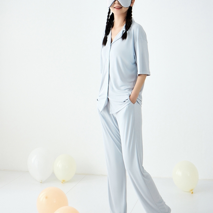 91家纺网 家纺一手货源 找家纺 LADYCOCO可可家居 2025新款凉感家居服 睡衣-灰--长裤款