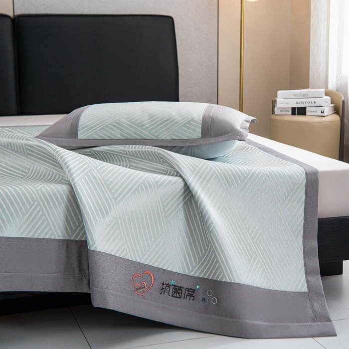 91家纺网 家纺一手货源 找家纺 爱宝被业 2025新款法式冰丝提花刺绣凉席 格调 床单款