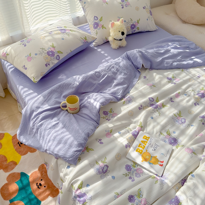 91家纺网 家纺一手货源 找家纺 慕尚家纺 2025新款亲肤泡泡棉卡通印花夏被单品夏被四件套 甜梦