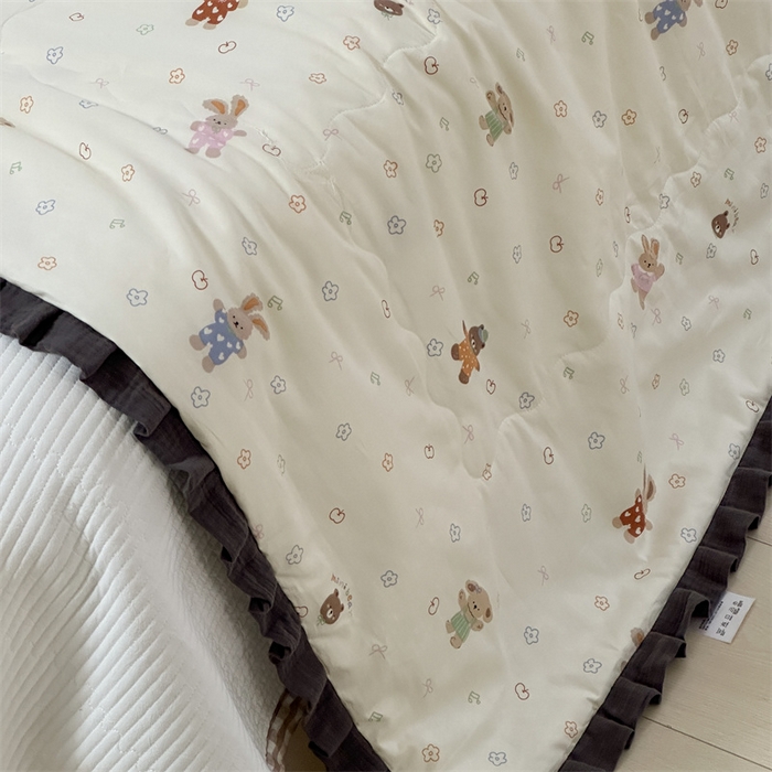 91家纺网 家纺一手货源 找家纺 洋铭区（原狠狠爱） 2024新款皱皱花边全棉夏被 小熊兔兔