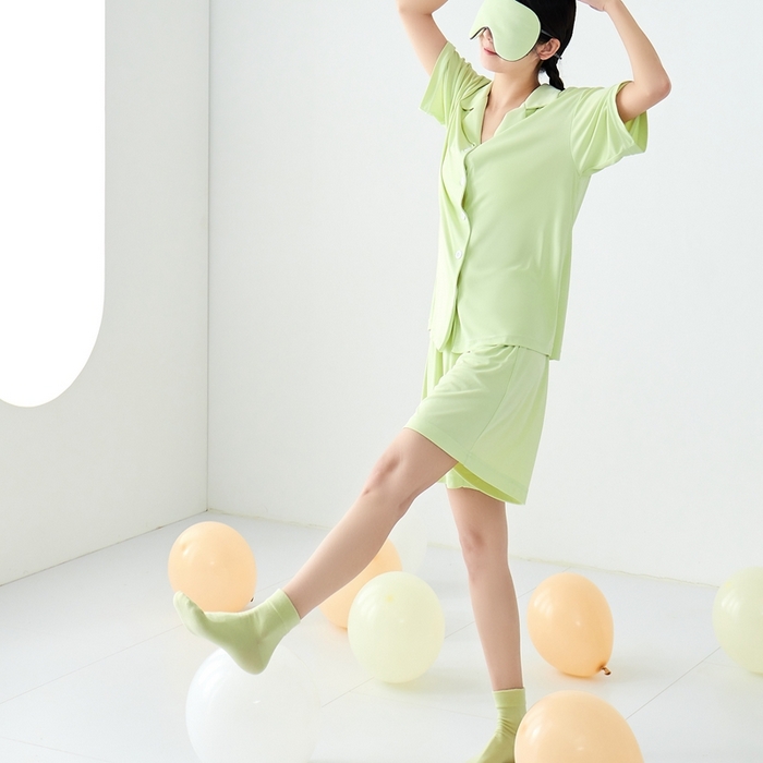 91家纺网 家纺一手货源 找家纺 LADYCOCO可可家居 2025新款凉感家居服 睡衣-绿--短裤款