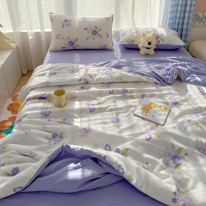 91家纺网 家纺一手货源 找家纺 慕尚家纺 2025新款亲肤泡泡棉卡通印花夏被单品夏被四件套 甜梦