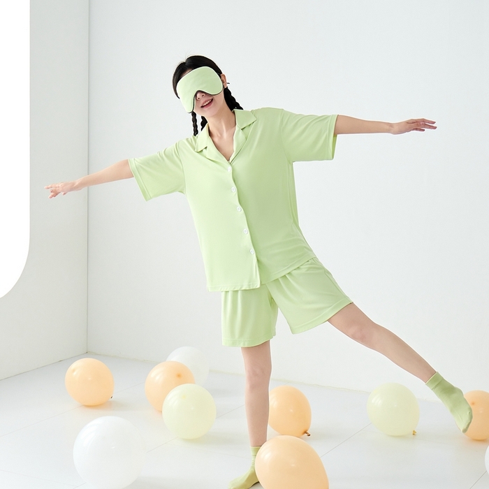 91家纺网 家纺一手货源 找家纺 LADYCOCO可可家居 2025新款凉感家居服 睡衣-绿--短裤款