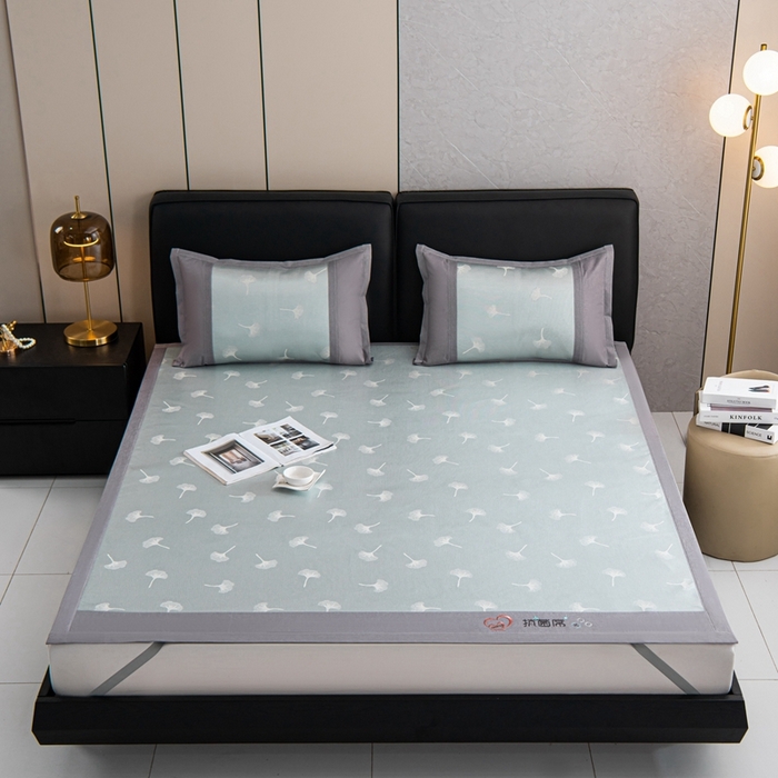 91家纺网 家纺一手货源 找家纺 爱宝被业 2025新款法式冰丝提花刺绣凉席 银杏 床单款