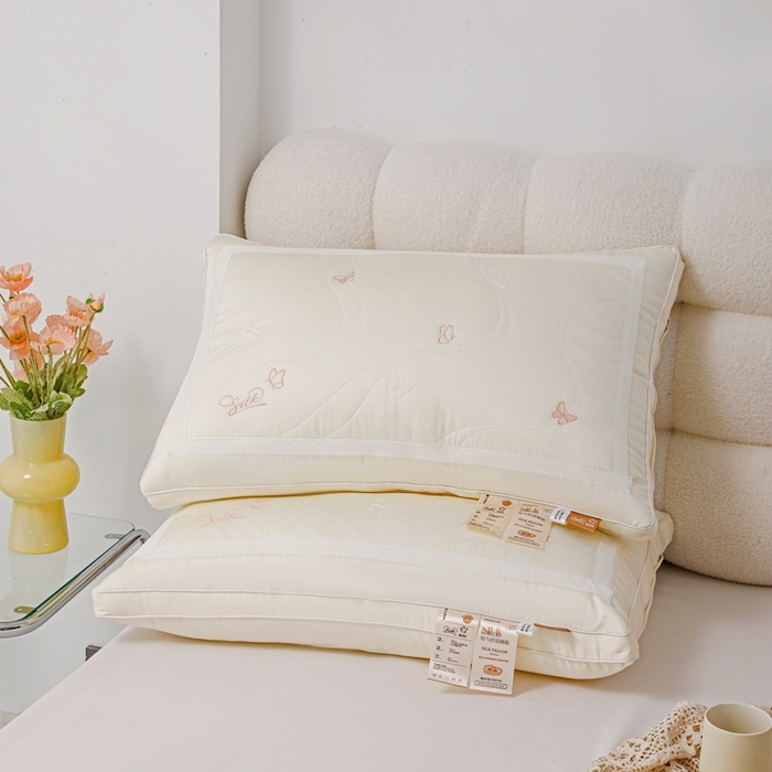 91家纺网 家纺一手货源 找家纺 爱尚家枕芯 2024新款蝴蝶刺绣枕头枕芯 米白48*74cm/只