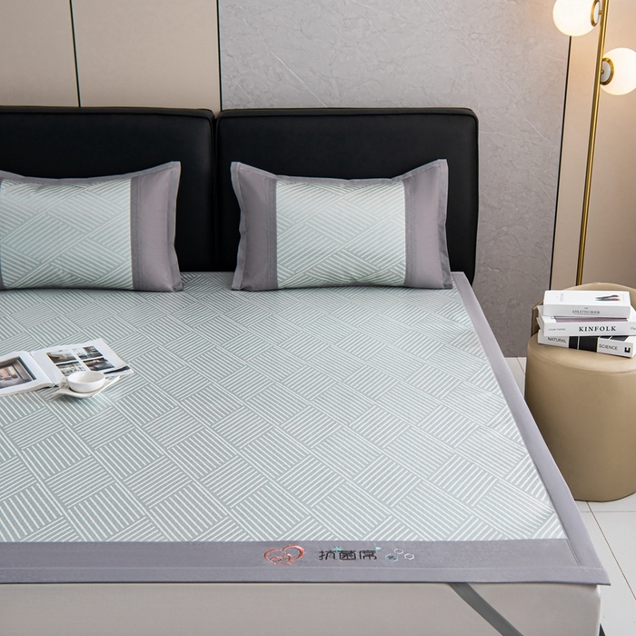 91家纺网 家纺一手货源 找家纺 爱宝被业 2025新款法式冰丝提花刺绣凉席 格调 床单款