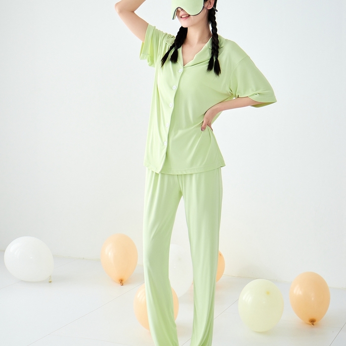 91家纺网 家纺一手货源 找家纺 LADYCOCO可可家居 2025新款凉感家居服 睡衣-绿--长裤款