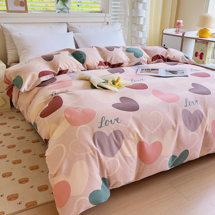 91家纺网 家纺一手货源 找家纺 优品阁 2024新款全棉磨毛四件套单品系列-单被套 缤纷爱心