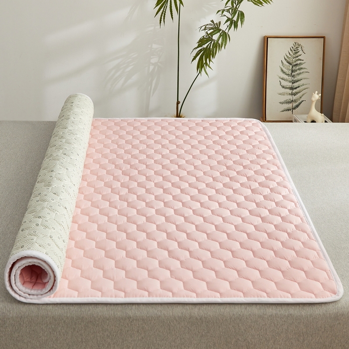 91家纺网 家纺一手货源 找家纺 祁恋婷家居 2024新款全棉夹棉羽丝棉床褥垫 全棉护垫-元气粉