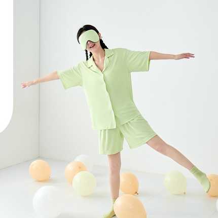 91家纺网 家纺一手货源 找家纺 LADYCOCO可可家居 2025新款凉感家居服 睡衣-绿--短裤款