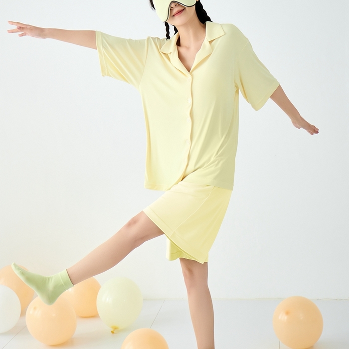 91家纺网 家纺一手货源 找家纺 LADYCOCO可可家居 2025新款凉感家居服 睡衣-黄--短裤款