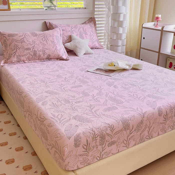 91家纺网 家纺一手货源 找家纺 优品阁 2024新款全棉磨毛四件套单品系列-单床笠 叶之舞