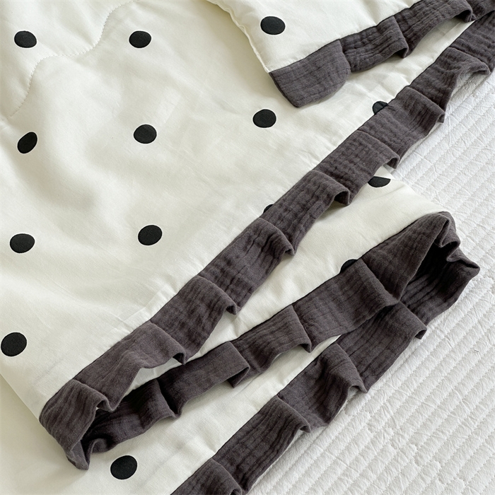 91家纺网 家纺一手货源 找家纺 洋铭区（原狠狠爱） 2024新款皱皱花边全棉夏被 黑色圆点